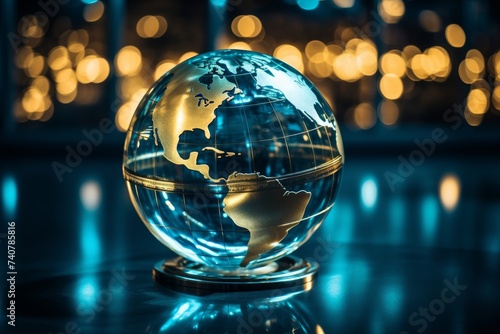 Fototapeta Naklejka Na Ścianę i Meble -  Planet earth in the form of a globe. Image of the globe against the background of evening lights