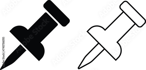 Push pin icons set. Thumbtack for note attach. Paperclip symbol Pushpin flat and line style collection isolated transparent background A needle for fixing on a board or map stock vector for web or app