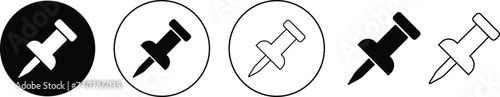 Push pin icons set. Thumbtack for note attach. Paperclip symbol Pushpin flat and line style collection isolated transparent background A needle for fixing on a board or map stock vector for web or app
