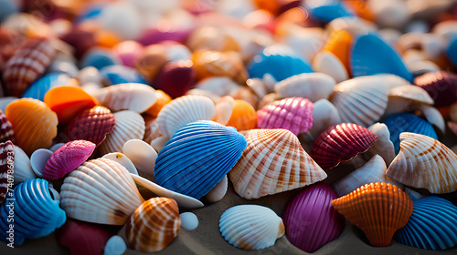 Close-up of colorful seashells on the beach