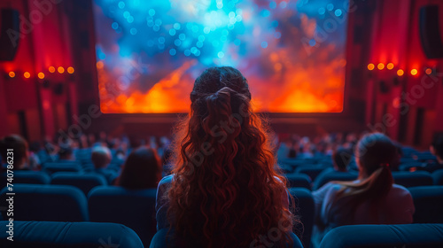 People watching movie in a modern cinema  photo