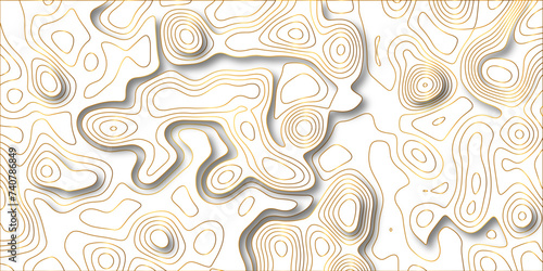 Abstract wavy line 3d paper cut white and gold background with shadows. Abstract realistic papercut decoration textured with wavy layers. Topographic contour lines vector map seamless pattern vector.
