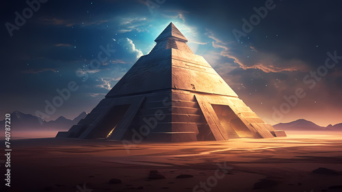 Huge mysterious futuristic pyramid in digital art style