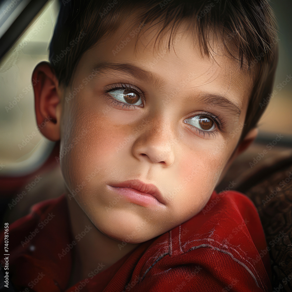 Portrait of a sad child, kid, boy looking far away and thinking. Portrait of a sad child, kid, boy looking far away and thinking.