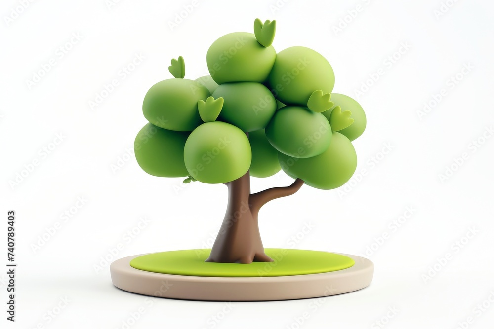 Close-up, 3d cute tree isolated on white background Close-up, 3d cute tree isolated on white background