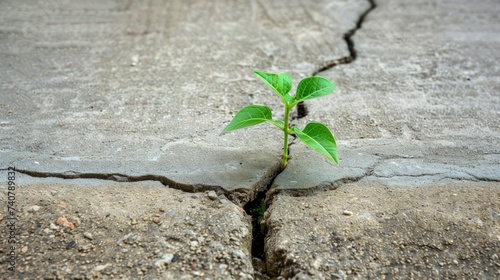 a small plant growing through a crack in concrete, symbolizing resilience and the ability to overcome adversity