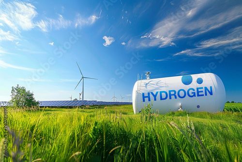 Solution de stockage de gaz hydrogène et de production d'énergie verte avec des éoliennes et des panneaux photovoltaïque solaire photo