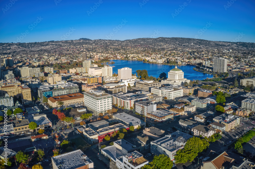 Aerial View of Downtown Oakland, California during Autumn