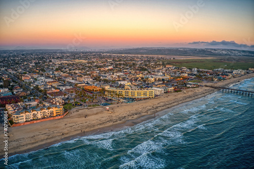 Fotografie Aerial View of Imperial Beach, California with Tijuana, Mexico in the Distance