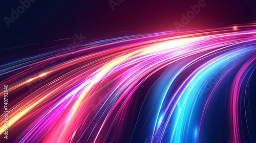 Dynamic light streaks on a dark backdrop. Modern design for promotional materials.