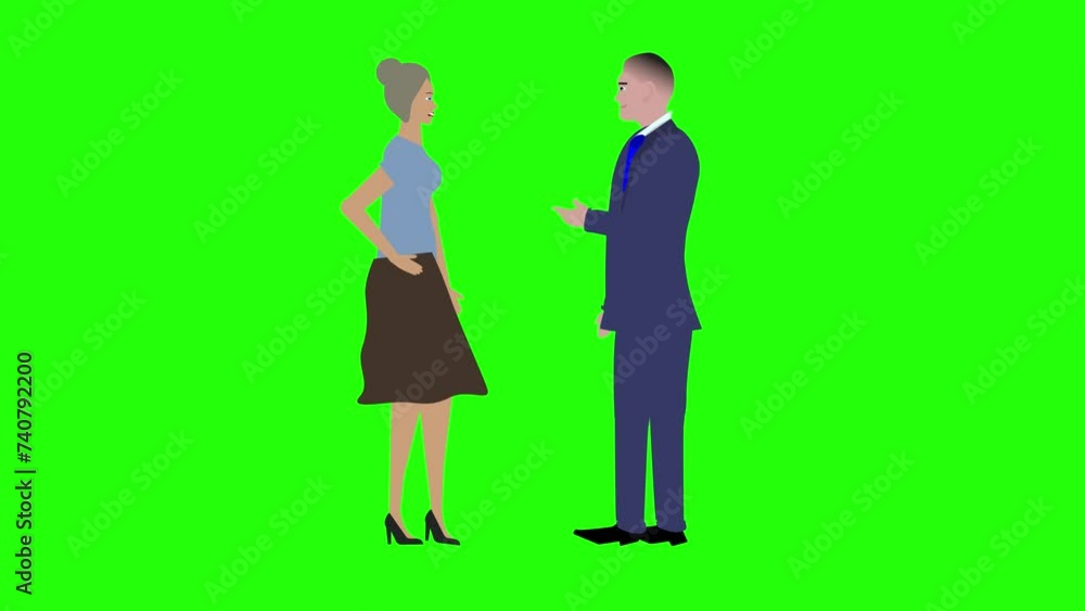 custom made wallpaper toronto digitalAnimation with man and woman character talking each other chroma key, green screen, for explainer videos