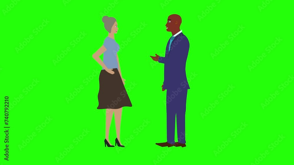 Animation with man and woman character talking each other chroma key, green screen, for explainer videos Animation with man and woman character talking each other chroma key, green screen, for explainer videos