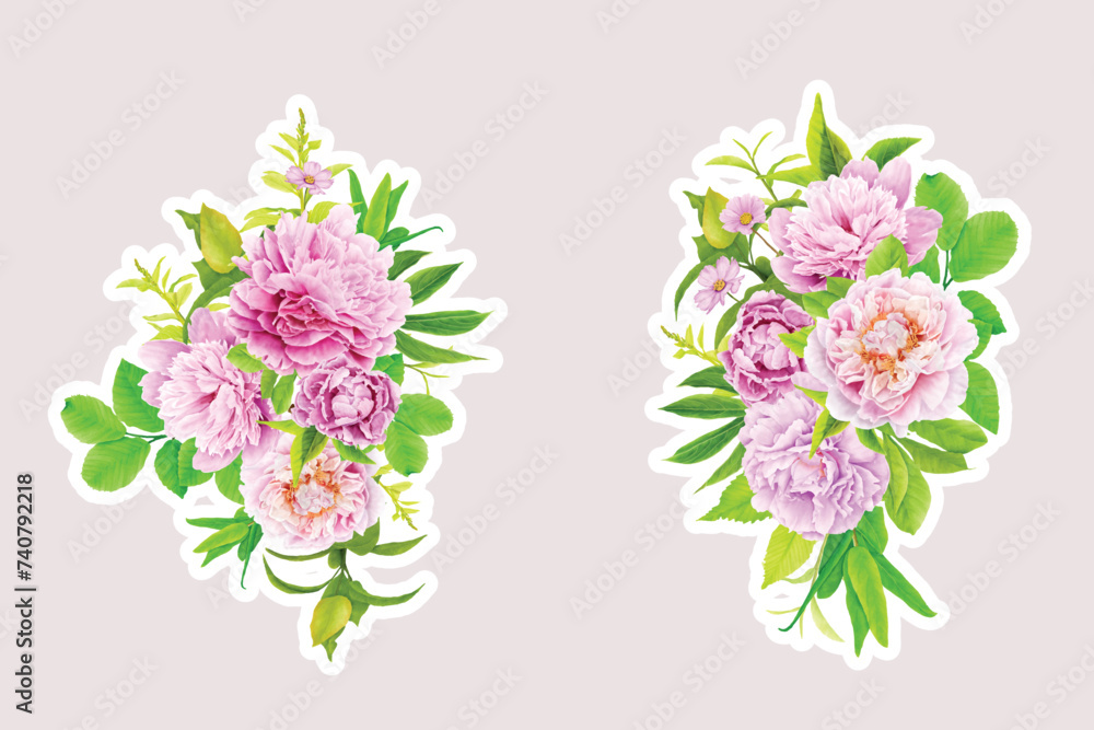 peonies floral watercolor stickers wreath illustration