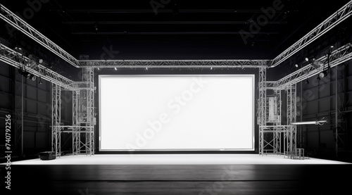 Truss system with a blank white screen and light system, The equipment of a stage show