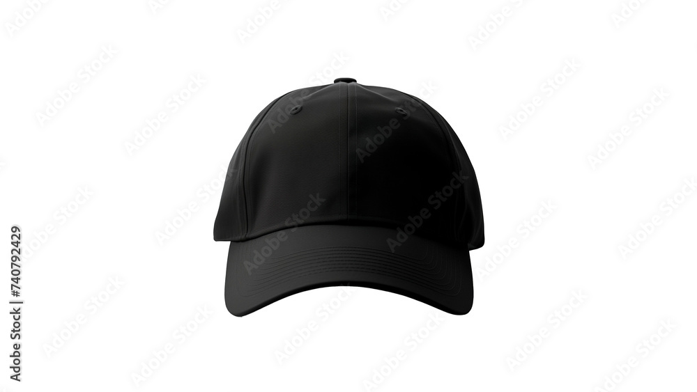 Black baseball cap cut out front view. Isolated cap mockup on transparent background Black baseball cap cut out front view. Isolated cap mockup on transparent background