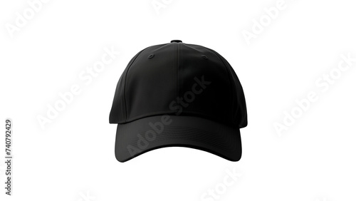 Black baseball cap cut out front view. Isolated cap mockup on transparent background