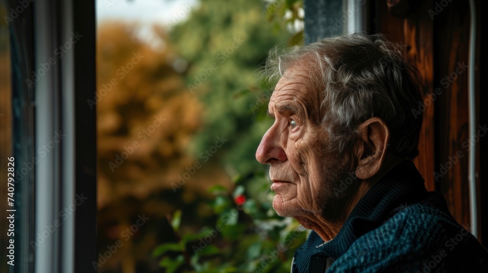 Pensive Senior Man Looking Out Window Pensive Senior Man Looking Out Window