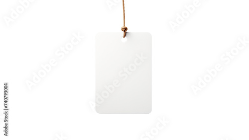 White price tag with rope cut out. Isolated white sale price label on transparent background