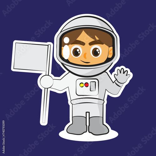 astronaut with flag cartoon