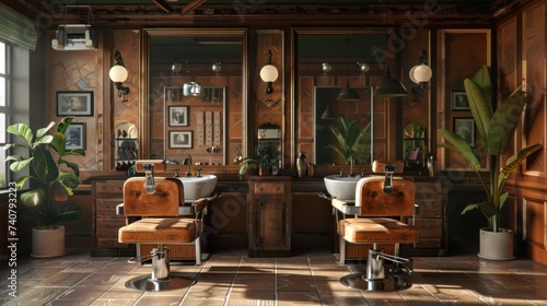 Luxury vintage style barber salon studio contemporary concept. AI generated image photo