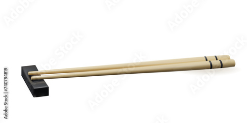 Realistic 3d food bamboo chopsticks, vector illustration isolated on white background. Pair of sushi sticks. Traditional wooden utensil for asian food.