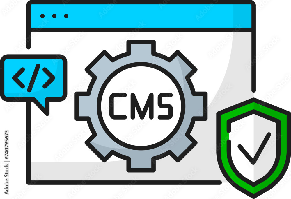 Security. CMS. Content management system icon, Internet website content security symbol, blog web information automation and management system technology outline vector pictogram or sign Security. CMS. Content management system icon, Internet website content security symbol, blog web information automation and management system technology outline vector pictogram or sign