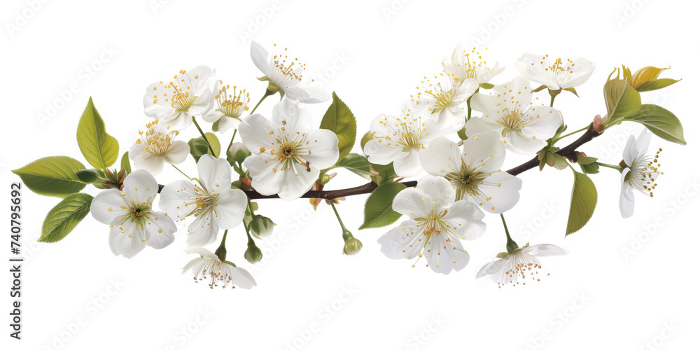 Obraz premium Cherry blossom branch on a white background. Created with Generative AI technology
