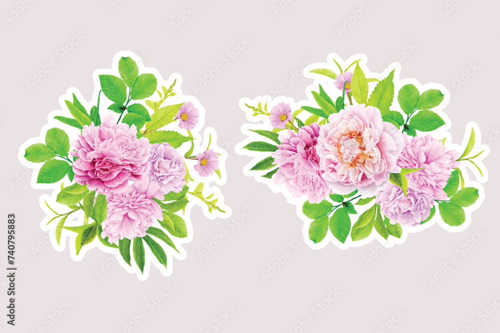 peonies floral watercolor stickers wreath illustration