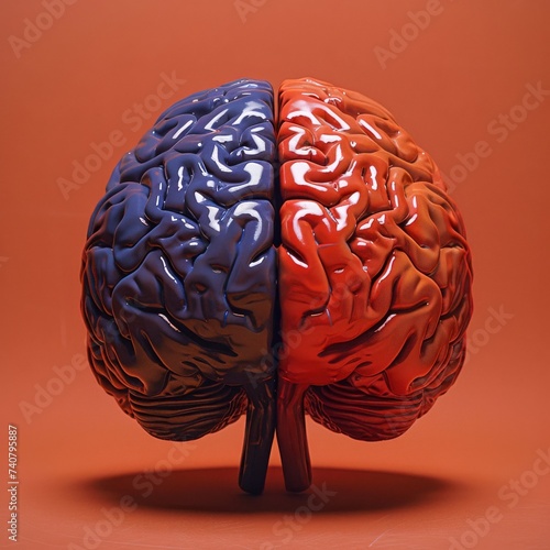 Illustration of 3D brain model with contrast on right and left hemispheres photo