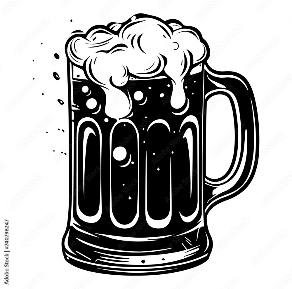 Beer in glass mug with foam. Hand drawn illustration Beer in glass mug with foam. Hand drawn illustration