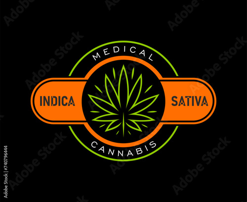 Cannabis marijuana icon of medical CBD weed leaf for pharmaceutical drug, vector symbol. Medical cannabis sativa label with green leaf in circle, CBD therapy oil drops and smoking cigarette label