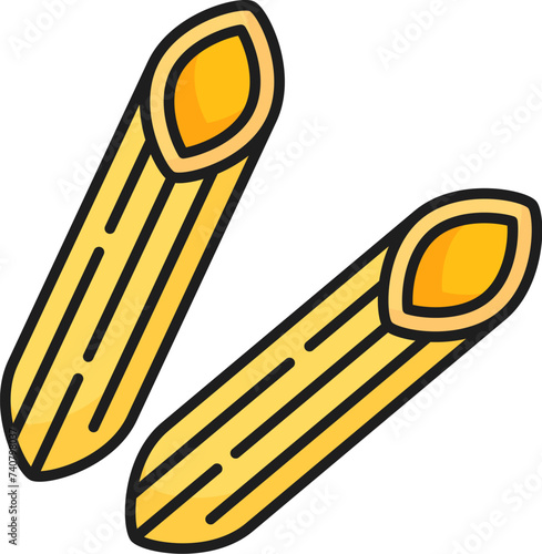 Raw italian penne rigate traditional dish of Italy color outline icon. Vector mediterranean cuisine food, penne pasta