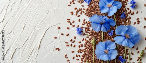 Serenity in Blue  A Beautiful Display of Delicate Blue Flowers on a Clean White Surface