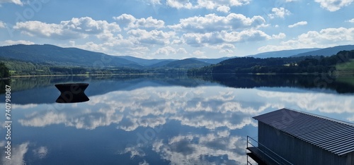 Šumava bohemian forest and Nyrsko reservoir autumn scenery photo