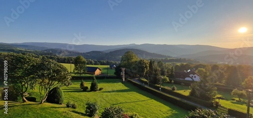 Šumava bohemian forest and Nyrsko reservoir autumn scenery