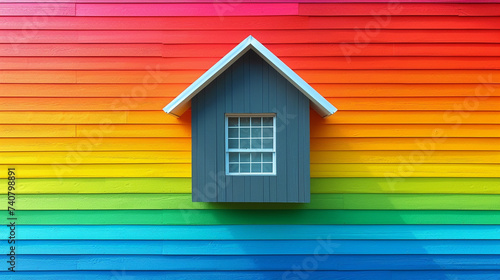 House model on rainbow background. photo