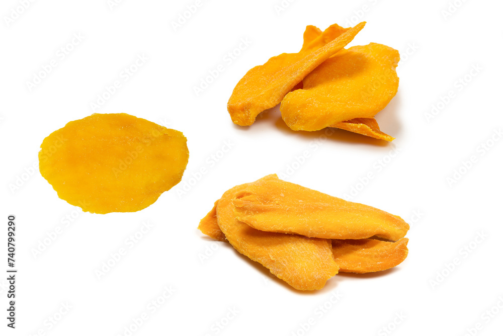 Dry tasty mango slices isolated on a white background. Dry tasty mango slices isolated on a white background.