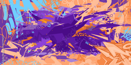Trendy Peach Fuzz Abstract Cyberpunk Urban Style Hiphop Graffiti Street Art Vector Background