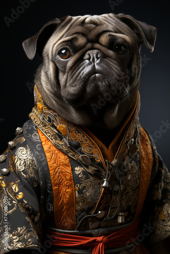 portrait of a dog wearing a costume