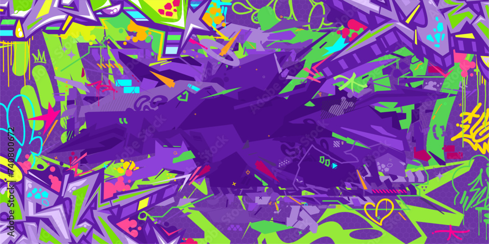 Naklejka premium Trendy Abstract Colorful Urban Hip-Hop Graffiti Street Art Style Vector Background