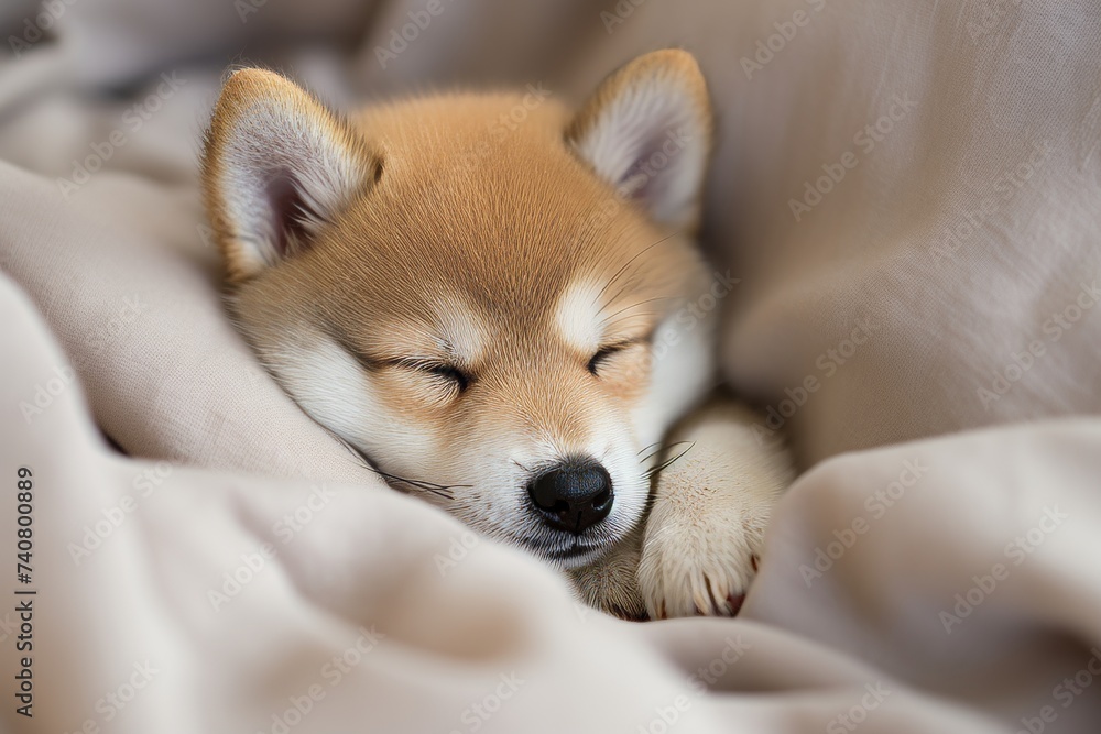 Sleeping Shiba Inu Puppy in Soft Blankets Sleeping Shiba Inu Puppy in Soft Blankets