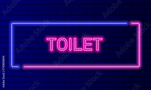 Neon sign toilet in speech bubble frame on brick wall background vector. Light banner on the wall background. Toilet button wc for boys and girls, design template, night neon signboard