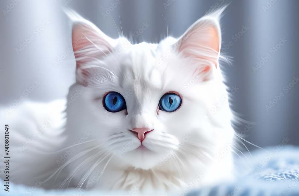 portrait of a cat. Cute white kitten with blue eyes in a white cloth. portrait of a cat. Cute white kitten with blue eyes in a white cloth.