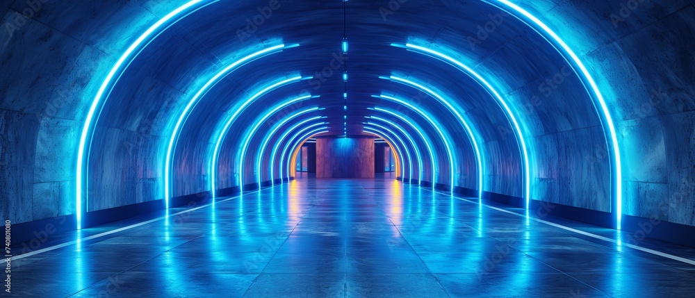 Empty underground background with blue lighting with space for text Empty underground background with blue lighting with space for text