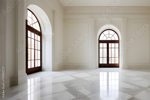 Sala vazia arquitetura com piso de mármore liso brilhante mockup photo