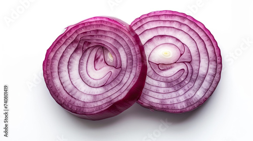 slices of red onion isolated on a white background