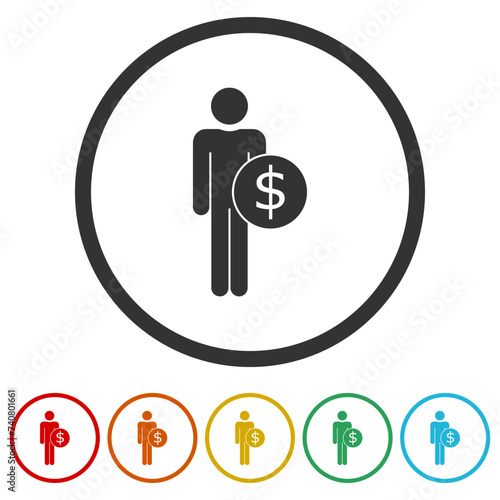 Employee wages icon. Set icons in color circle buttons
