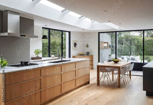 Bright country style kitchen design with bright accents, appliances, pleasant lighting, light and airy kitchen aesthetic with bright accents and accessories, cozy modern kitchen design, © Perecciv