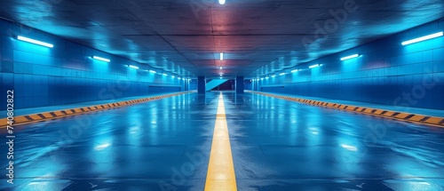 Empty underground background with blue lighting with space for text © Nico