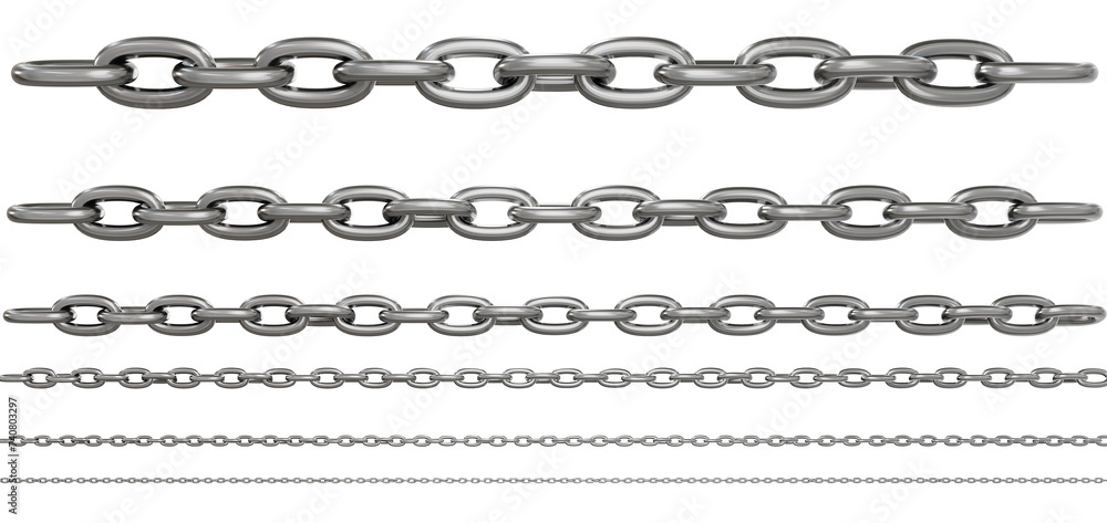 3d illustration of horizontal chains line collection, isolated on transparent background 3d illustration of horizontal chains line collection, isolated on transparent background